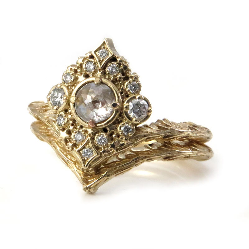 Nova Rose Cut Diamond Engagement Ring Set 14k Gold Pick | Etsy