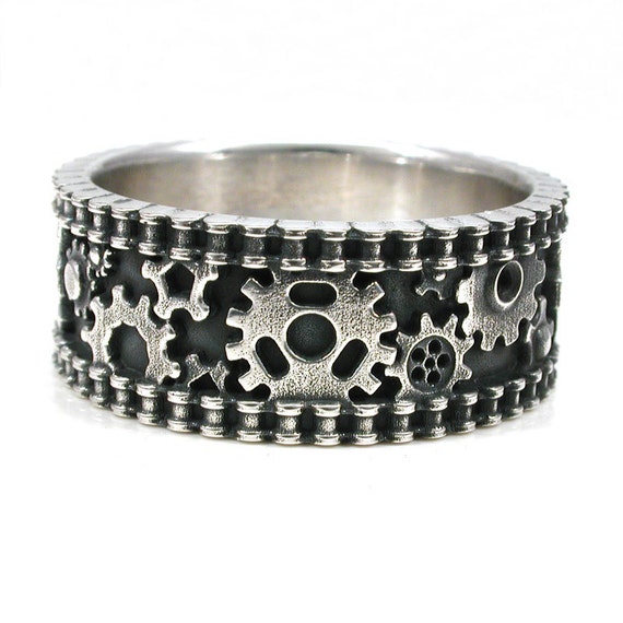 Size 9.25 - 10 Bike Chain Gear Ring - Sterling Silver - READY TO SHIP