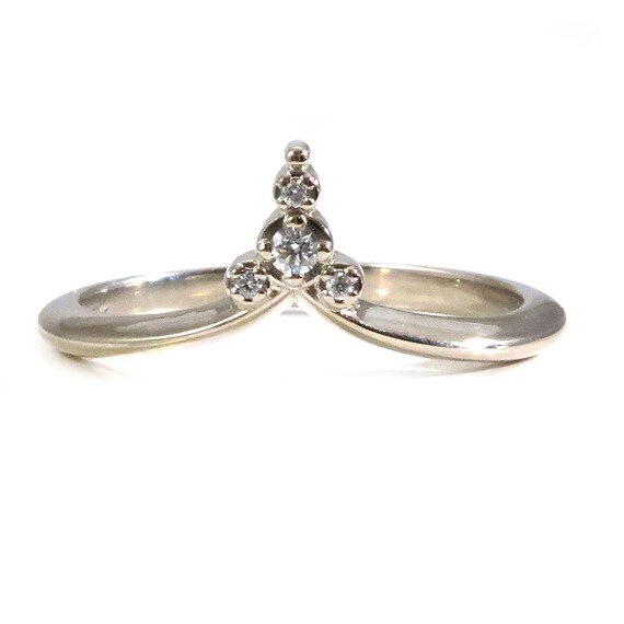 Pointed Diamond Stacking Chevron Side Band - Modern Art Deco Delicate Diamond Ring