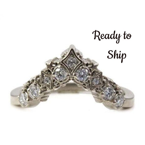 Ready to Ship Size 6-8 - Diamond Stardust Chevron Wedding Band - Bohemain Stacking Wedding Band