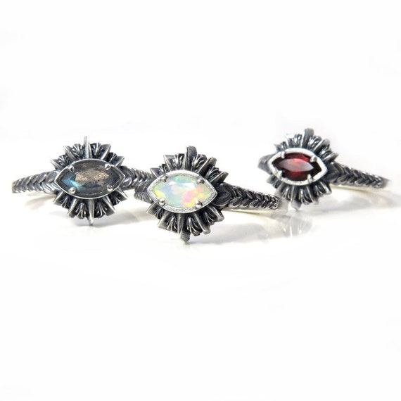 Ready to Ship Size 6 - 8 -Sage Burning All Seeing Eye Ring - Marquise Gemstone in Sterling Silver