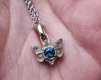 14k Gold Butterfly Faerie Pendant Choose Your Own Montana Sapphire Bug Wing Necklace Nature Inspired Handmade Fine Jewelry