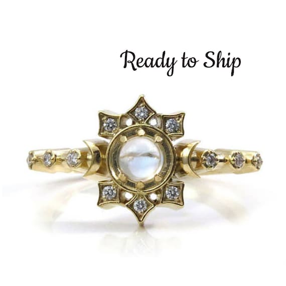 Ready to Ship Size 6 - 8 Orion Moon Ring - Peristerite Moonstone and Diamonds Constellation Engagement Ring