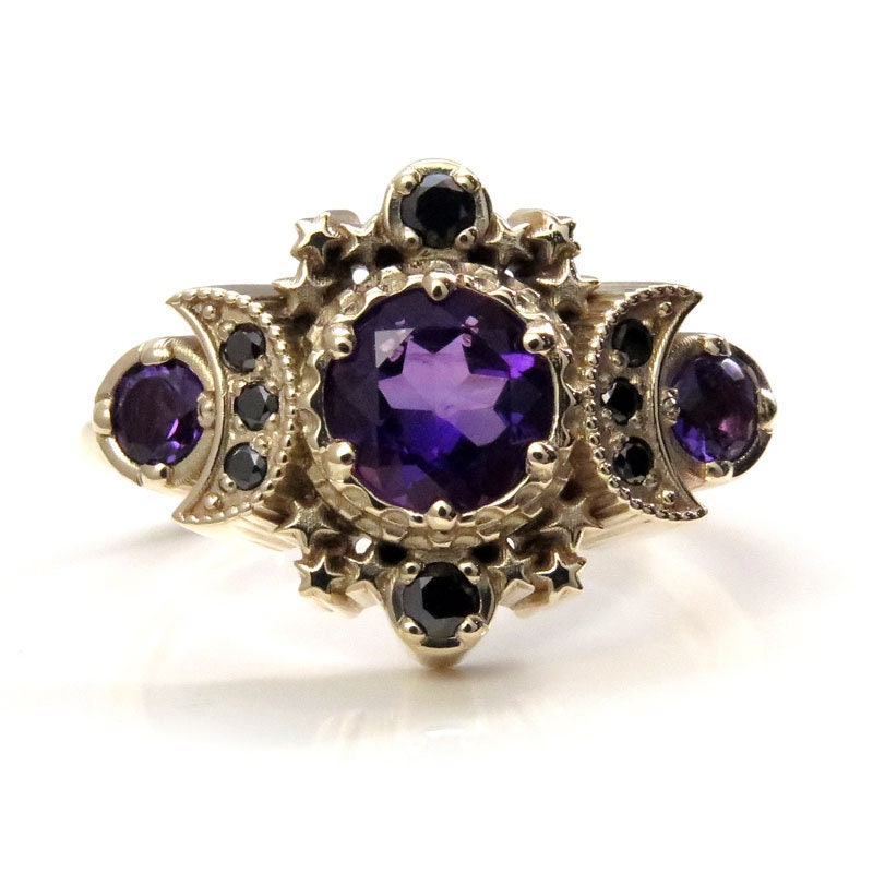 Amethyst and Black Diamond Cosmos Engagement Ring Gothic