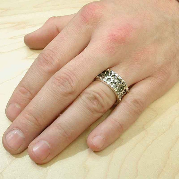 SteamPunk Mens Silver Ring Gears and Rivets Industrial image 3
