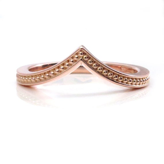 Cathedral Millgrain Gold Ring - Delicate and Dainty Curved Wedding Band - Rose Gold Yellow Gold or White Gold