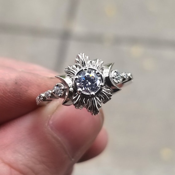 Moon Engagement Ring Set Vintage Starry Sky Blue Sandstone Ring Set Ki –  FGEM RING