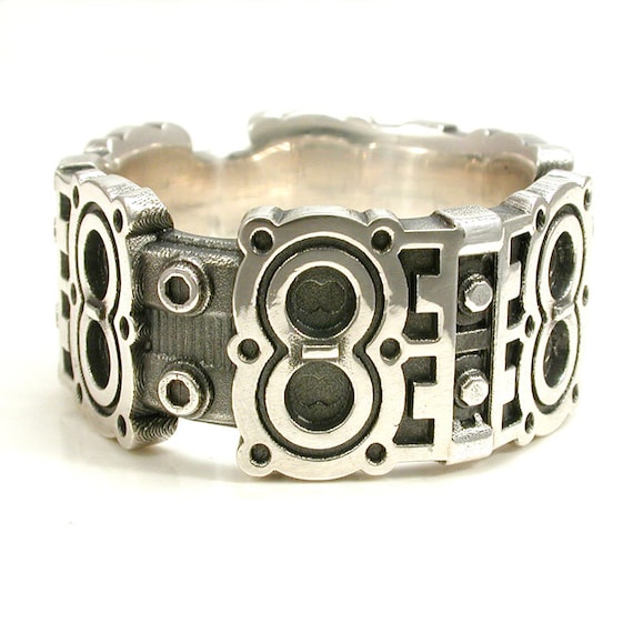 Engine Block Ring - Industrial Steampunk Sterling Silver