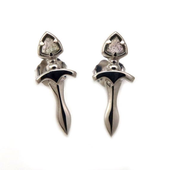 14k Gold Dagger Post Earrings with Labradorite Trillions - Ready to Ship
