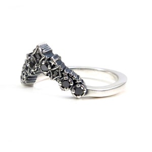 Black Diamond Stardust Chevron Wedding Band Sterling Silver Boho Stacking Ring image 7