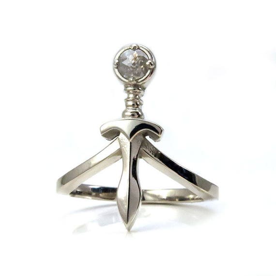 Rose Cut Grey Diamond Dagger Midi - Sterling Silver, 14k Rose Gold, 14k Yellow Gold or 14k Palladium White Gold
