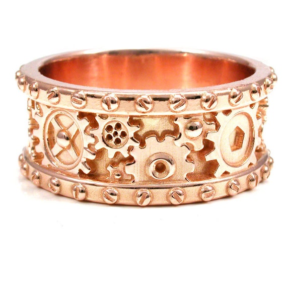 Items similar to Size 10.5 11 14k Rose Gold Gear Ring with Rivets