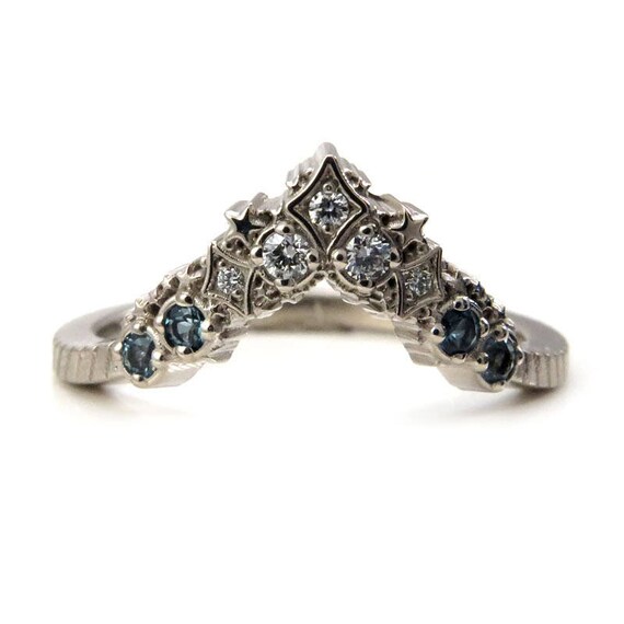 Diamond Stardust Chevron Wedding Band with London Blue & Swiss Blue Topaz