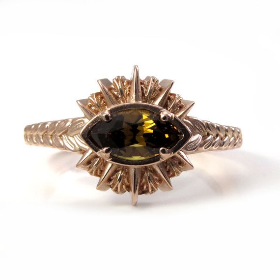 Ready to Ship Size 6 - 8 Mali Cinnamon Garnet Sage Burning Evil Eye Ring - 14k Rose Gold