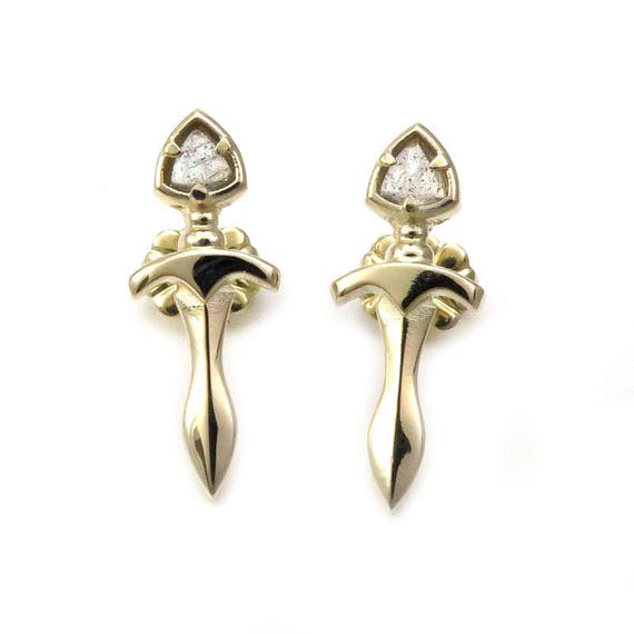 14k Gold Dagger Post Earrings with Labradorite Trillions - Ready to Ship