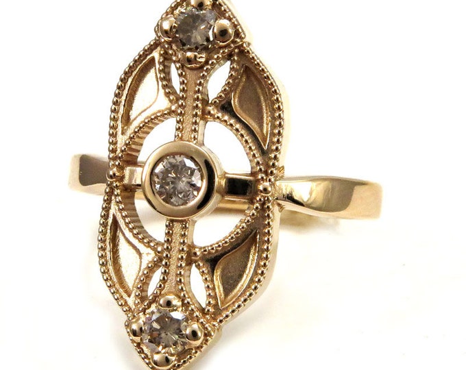 Champagne Diamond Art Nouveau Engagement Ring 14k Yellow Gold Ready to Ship 4.757 Etsy