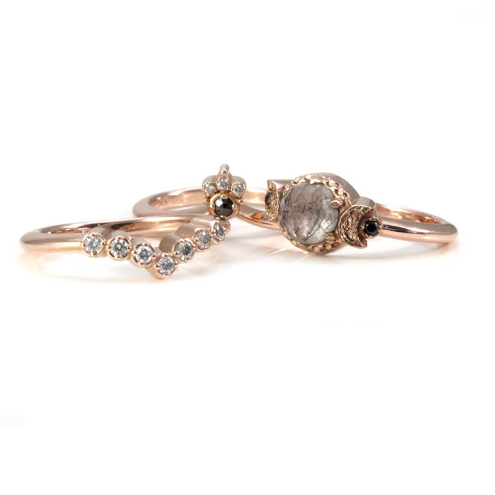 Celestial Goth Engagement Ring Set Black Rutile Quartz Moon Etsy