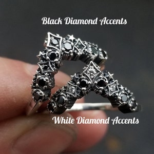 Black Diamond Stardust Chevron Wedding Band Sterling Silver Boho Stacking Ring image 2