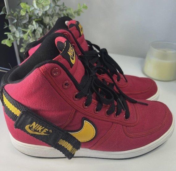 Vintage 2004 Nike Vandal Hi Canvas Varsity Red Yellow Black Men 8.5 Sneakers