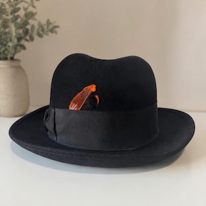Vintage Robert Hall Genuine Fur Felt Fedora Hat - Black Men’s Dress Hat - 21” (54 cm) Inner Band
