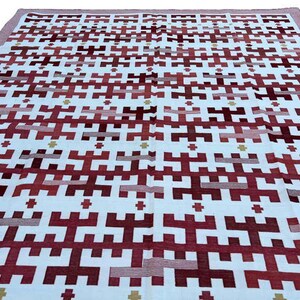 Red Geometric Kilim Rug | Handwoven Wool Flatweave Rug | Modern Area Rug | Scandinavian Rug | Boho Living Room Carpet | Custom Size Rug