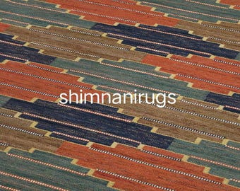 Handwoven Geometric Kilim Rug | Wool Flatweave Carpet | Boho Southwestern Area Rug | Living Room Decor | Tribal Pattern Rug"