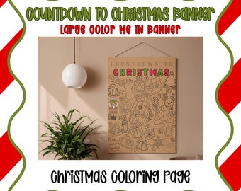 Christmas Countdown Coloring Banner, Holiday Advent Calendar Digital Download | Color Along The Days Of Christmas | countdown to Christmas