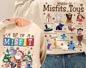 Camiseta navideña de Misfit Toys, camiseta de A Bit Of A Misfit, camiseta de Rudolph, el reno de la nariz roja, camiseta de la película navideña, sudadera navideña