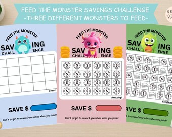 Printable Kids Savings Tracker: Feed the Monster Money Challenge (PDF)
