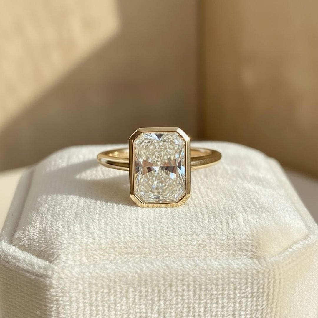 Radiant Cut Diamond Bezel Engagement Ring Yellow Gold Plated Ring Gift ...