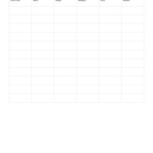 May include: A white workout log with the title "Workout Log" and the subtitle "Session Details." The log includes columns for exercise, sets, reps, weight, RPE, and notes. The top right has spaces for date and duration.