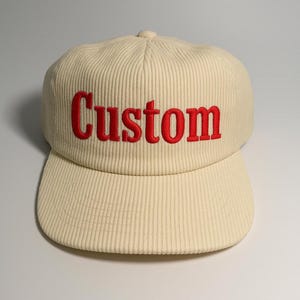 Gorra de pana con bordado personalizado, visera plana, sin estructura, de 5 paneles