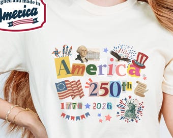 America 250th Anniversary Shirt, Patriotic USA Celebration Tee, Vintage Collage Comfort Colors Tshirt, gift for him her, 4th of July Apparel
