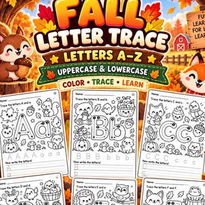 Fiches d'écriture de l'alphabet (A à Z) sur le thème de l'automne, activité saisonnière pour la maternelle et la pré-maternelle. Pages à imprimer pour la maternelle.