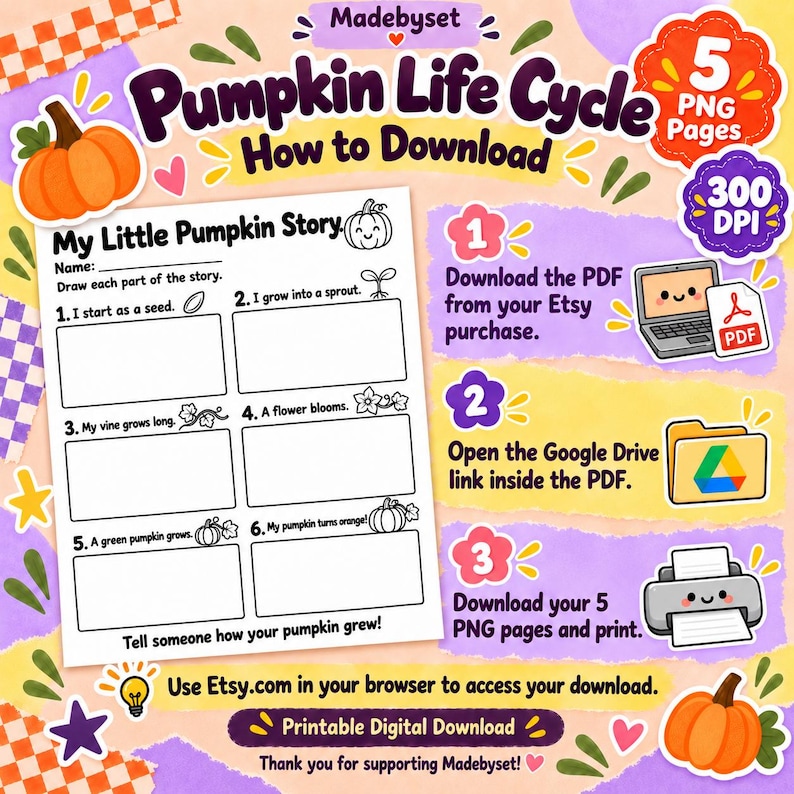 Pumpkin Life Cycle Printable, 5 Kids Learning Worksheets, Preschool ...