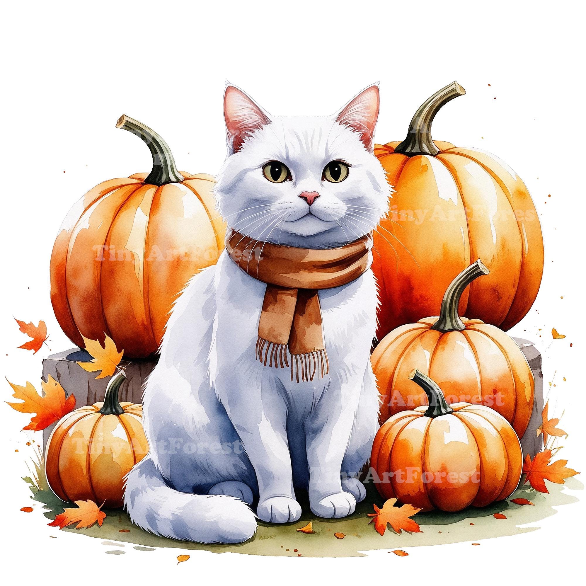Fall Vibes Cat Clipart Bundle – Cute Kitten Graphics With Pumpkins PNG ...