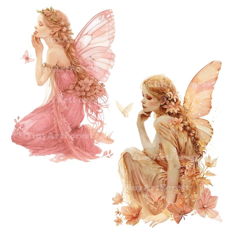 Watercolor Pink Fantasy Magic Clipart – Floral Fairy PNG Illustration ...