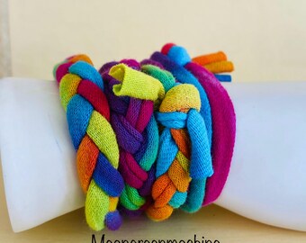 Recycled T Shirt Yarn Braided Wrap Bracelet, One Size Fits All