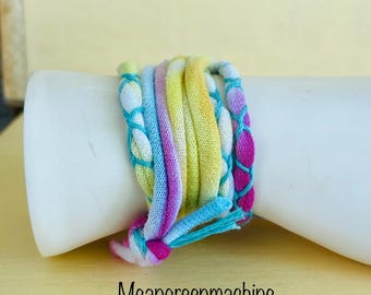 Recycled T Shirt Yarn Braided Wrap Bracelet, One Size Fits All