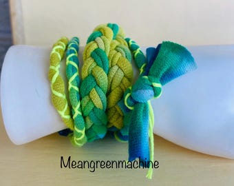 Recycled T Shirt Yarn Braided Wrap Bracelet, One Size Fits All