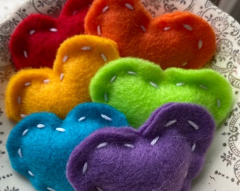 Rustic Felt Embroidered Mini Hearts Rainbow