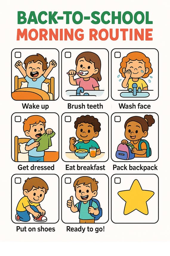 Kids Morning Routine Chart | Back to School Printable Schedule | Toddler Daily Visual Checklist