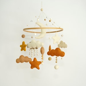 Felt Cloud Baby Mobile: Boho Nursery Decor, Stars & Moon