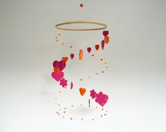 Felt Heart & Flower Baby Mobile • Pink Orange Nursery Decor