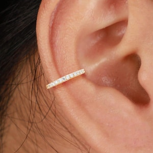 14K Solid Gold Lab Diamond Huggie Clicker Hoop for Helix Conch Cartilage 16G