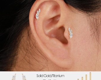 Aretes trepadores de diamantes de laboratorio en oro macizo de 14 quilates: sin rosca y con parte trasera plana.