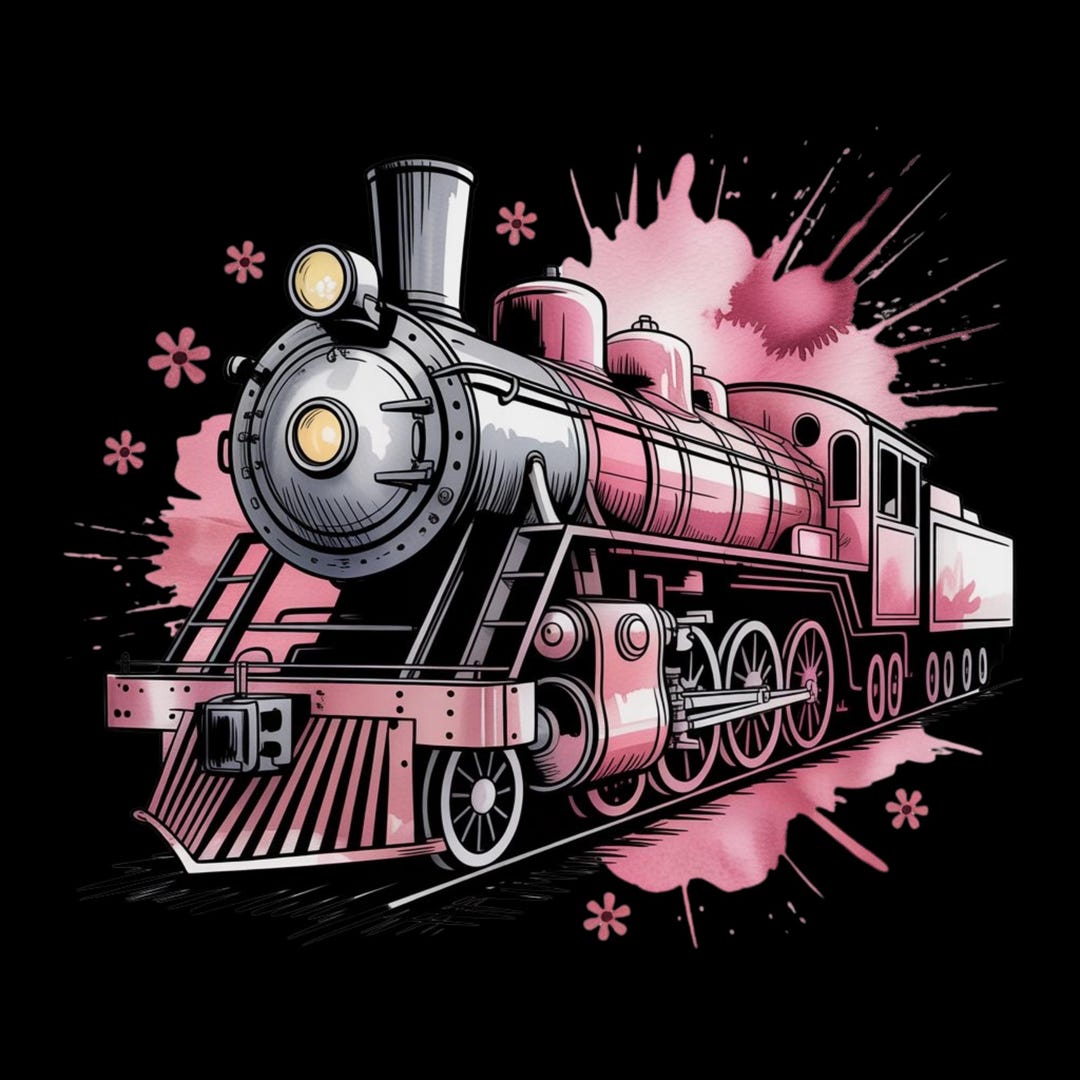 Pink Halloween Steam Train PNG, Watercolor Splatter, Retro Locomotive ...