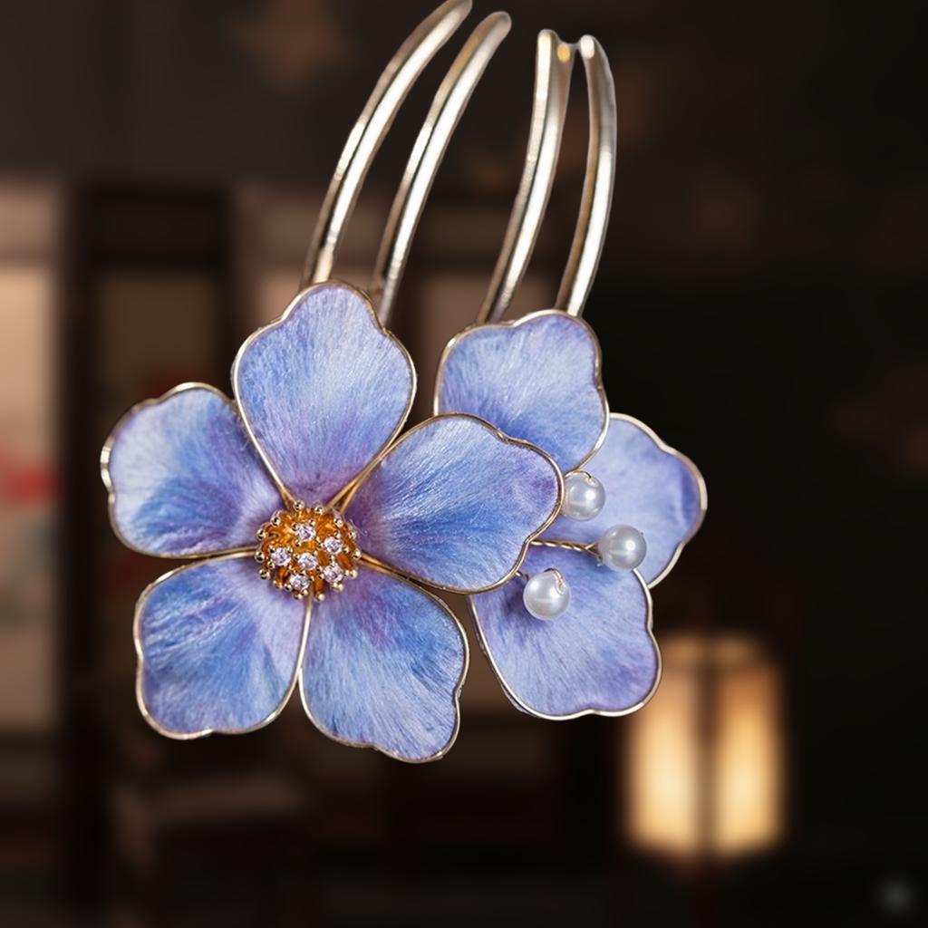 Purple Floral Hair Stick,velvet Flower Hair Clip,handmade  display picture 1
