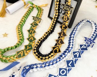 Handmade Personalized Graduation Lei , Custom School Colors , Class of 2026 ,Double Braided Lei with Grad Cap