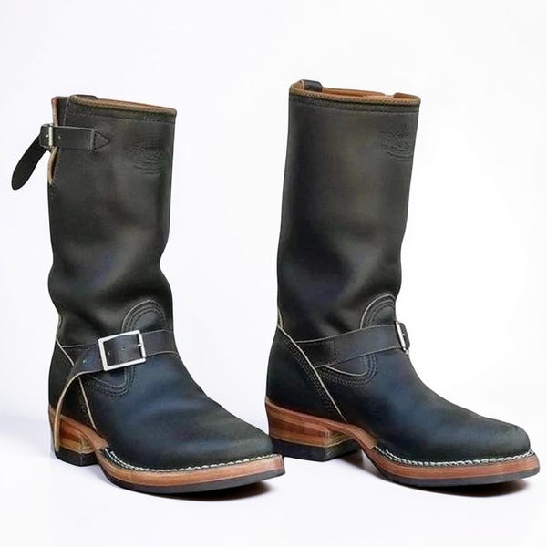 Handmade men black biker boots Men's Engineer Boots